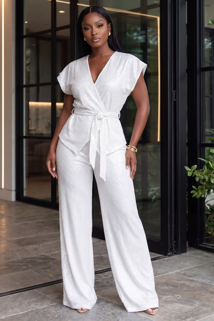 The Valentina Sequined Pant Set [White]