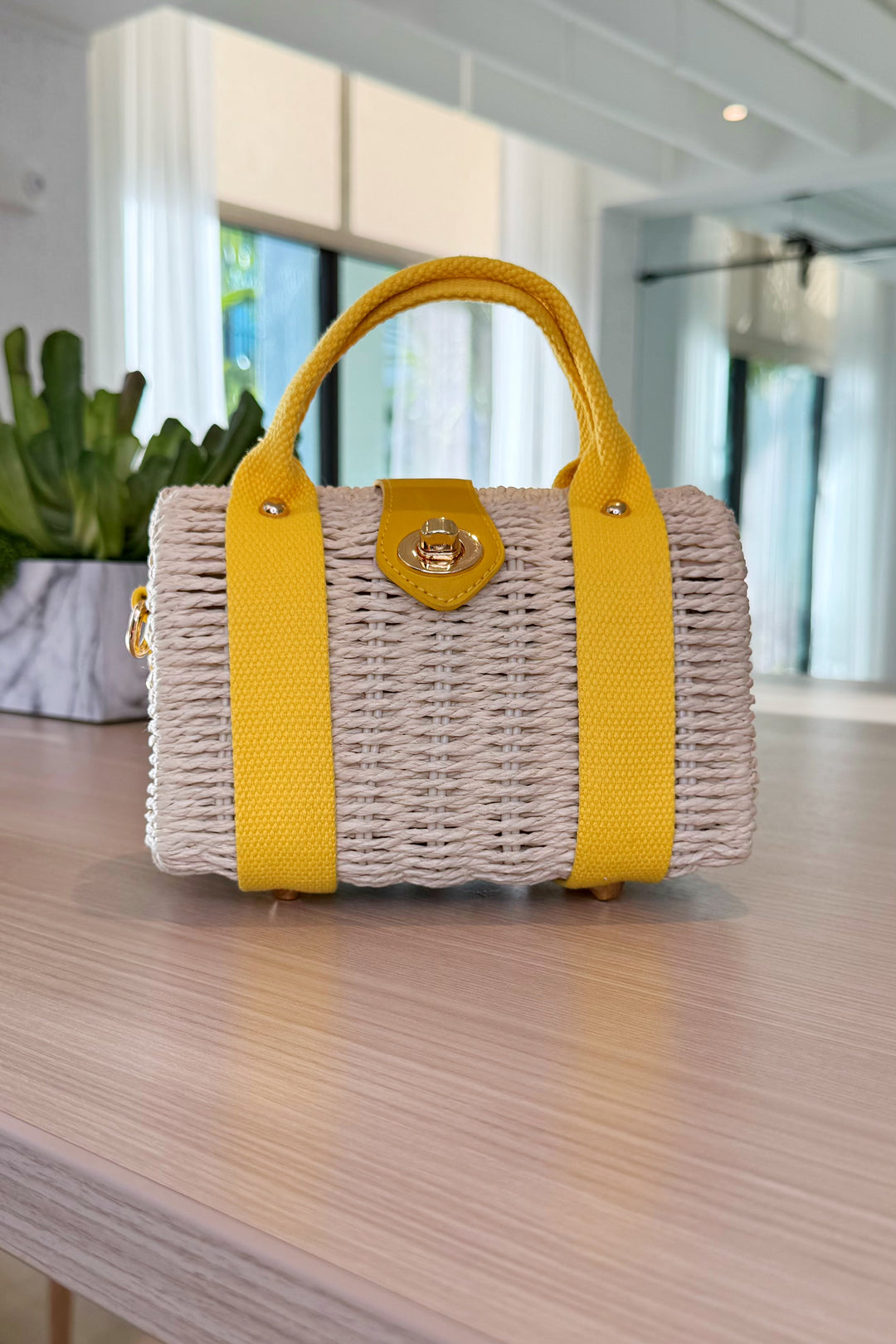 Two Tone Natural Straw Bag