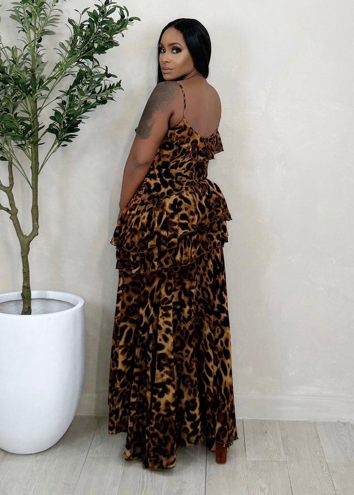 On The Wild Side Slit Ruffle Maxi Dress (Leopard)