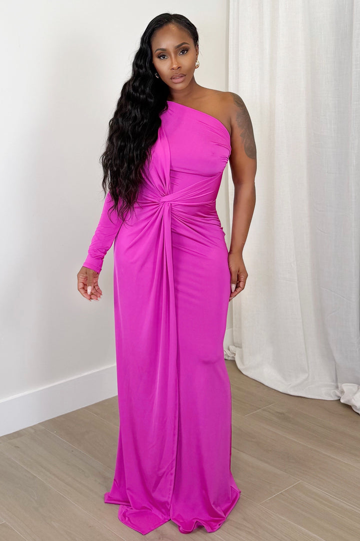 One-Shoulder Knot Gown [Fuchsia]