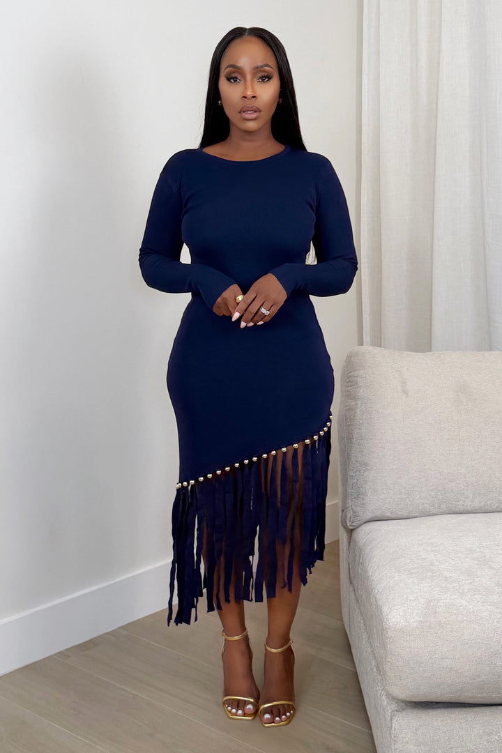 After Dark Fringe Midi Dress [Midnight Navy]