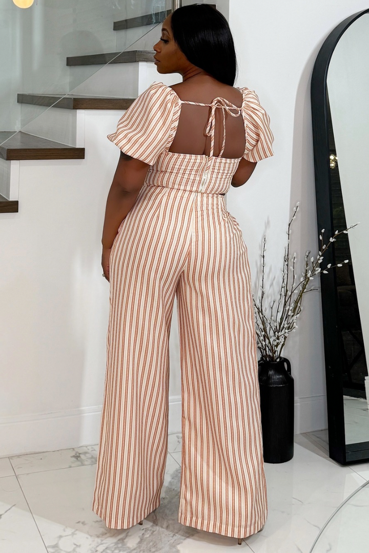 Pin Stripe High waist Pant Set (Cream Multi)