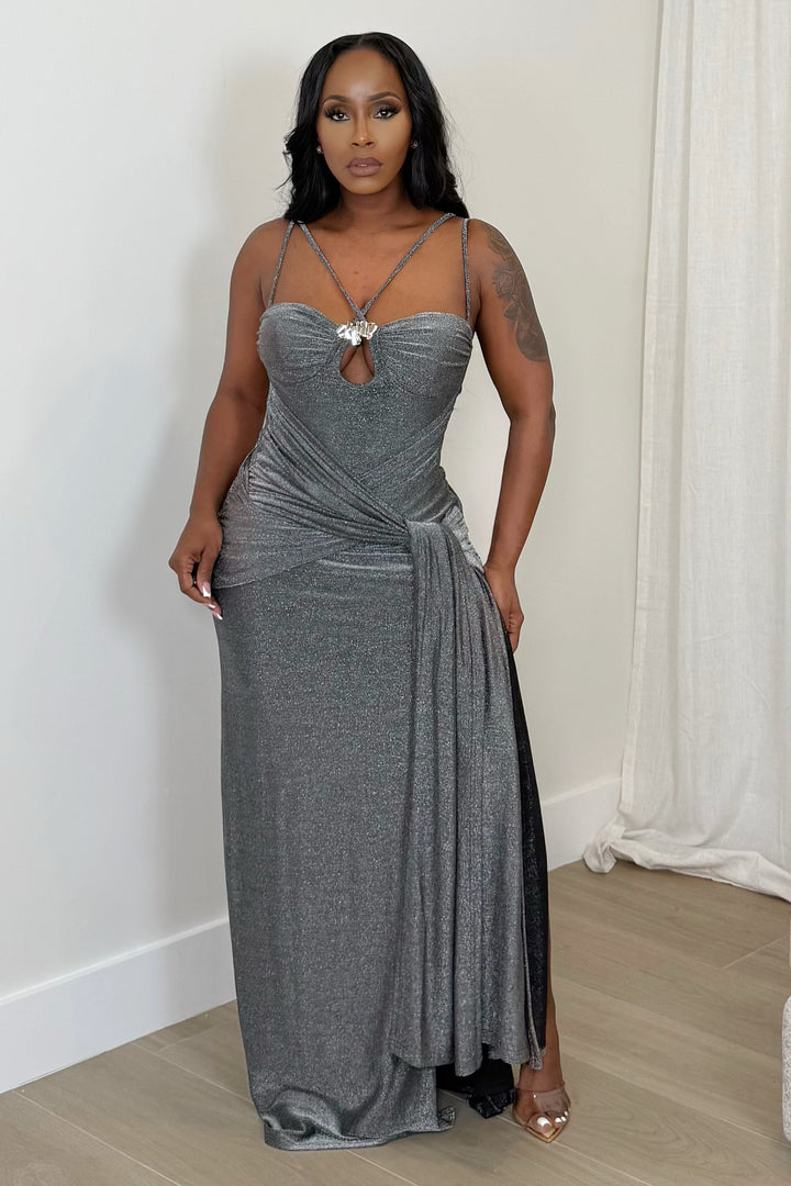 Midnight Silver Drape Gown