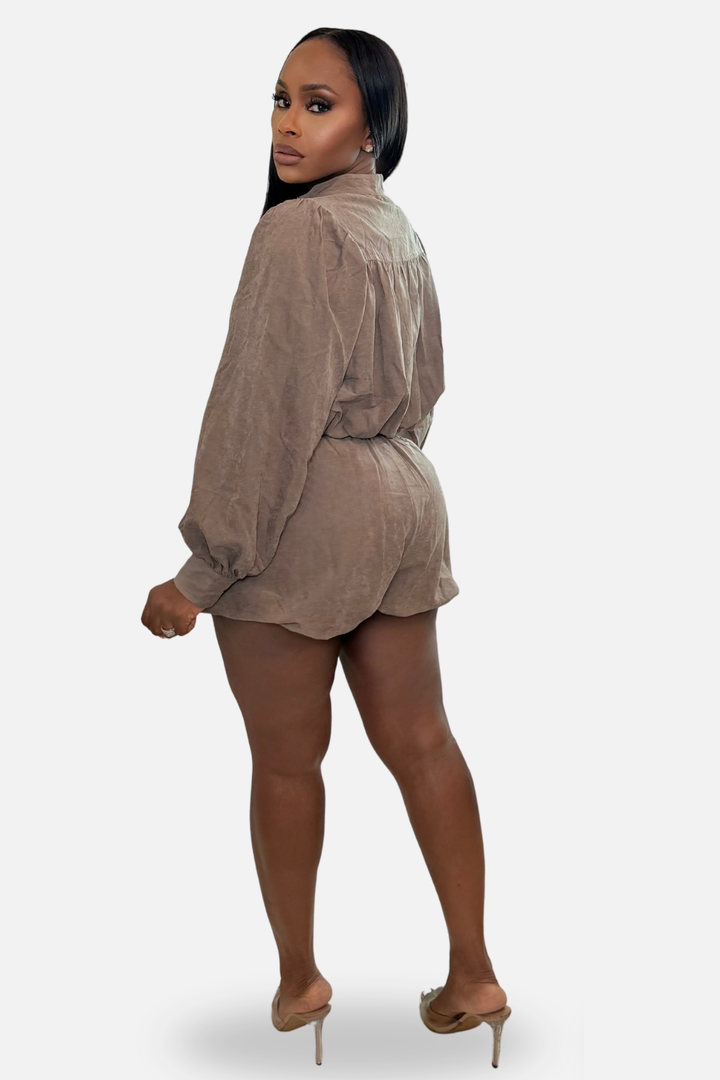 The Seville High Neck Short Set [Brown]