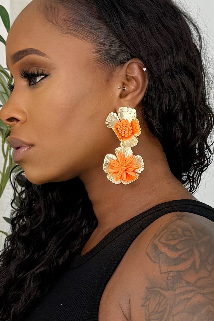 Flower drop gold earring