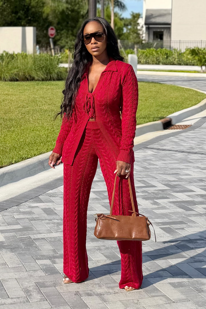 Knit Luxe Pant Set (Burgundy)