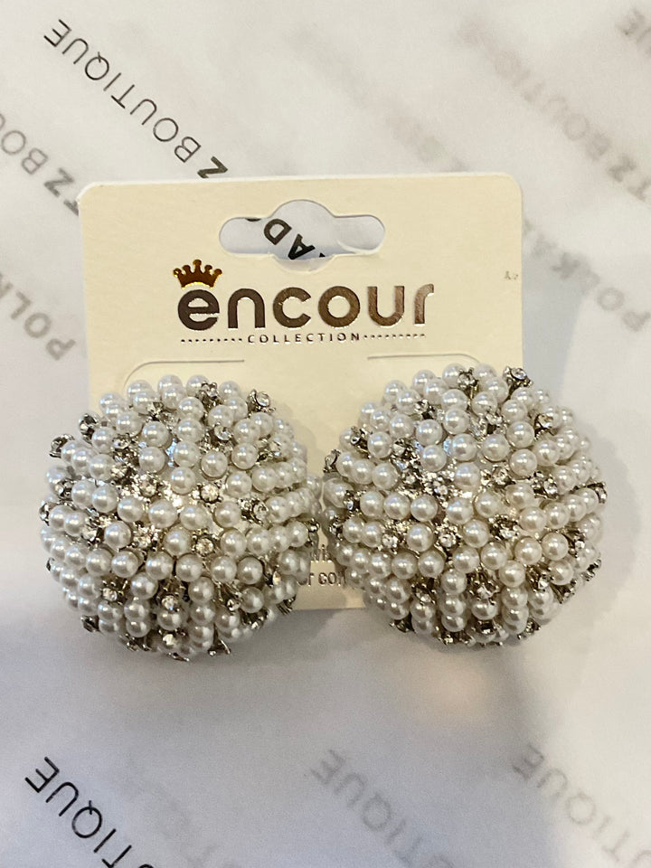 Beaded Faux Pearl cluster earrings