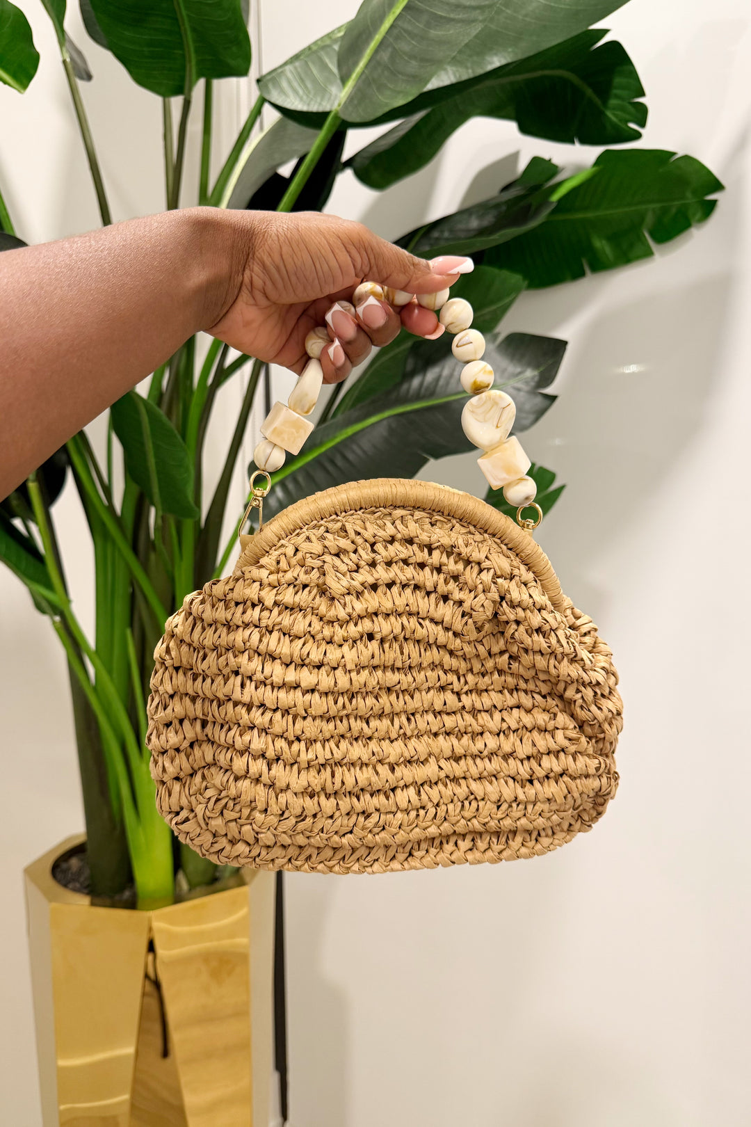 Straw & Beaded handle handbag