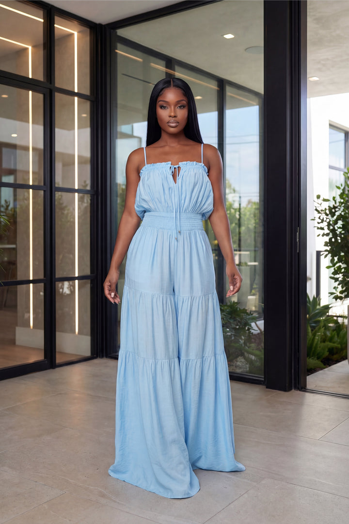 Olive Breeze Tiered Jumpsuit [Baby Blue]