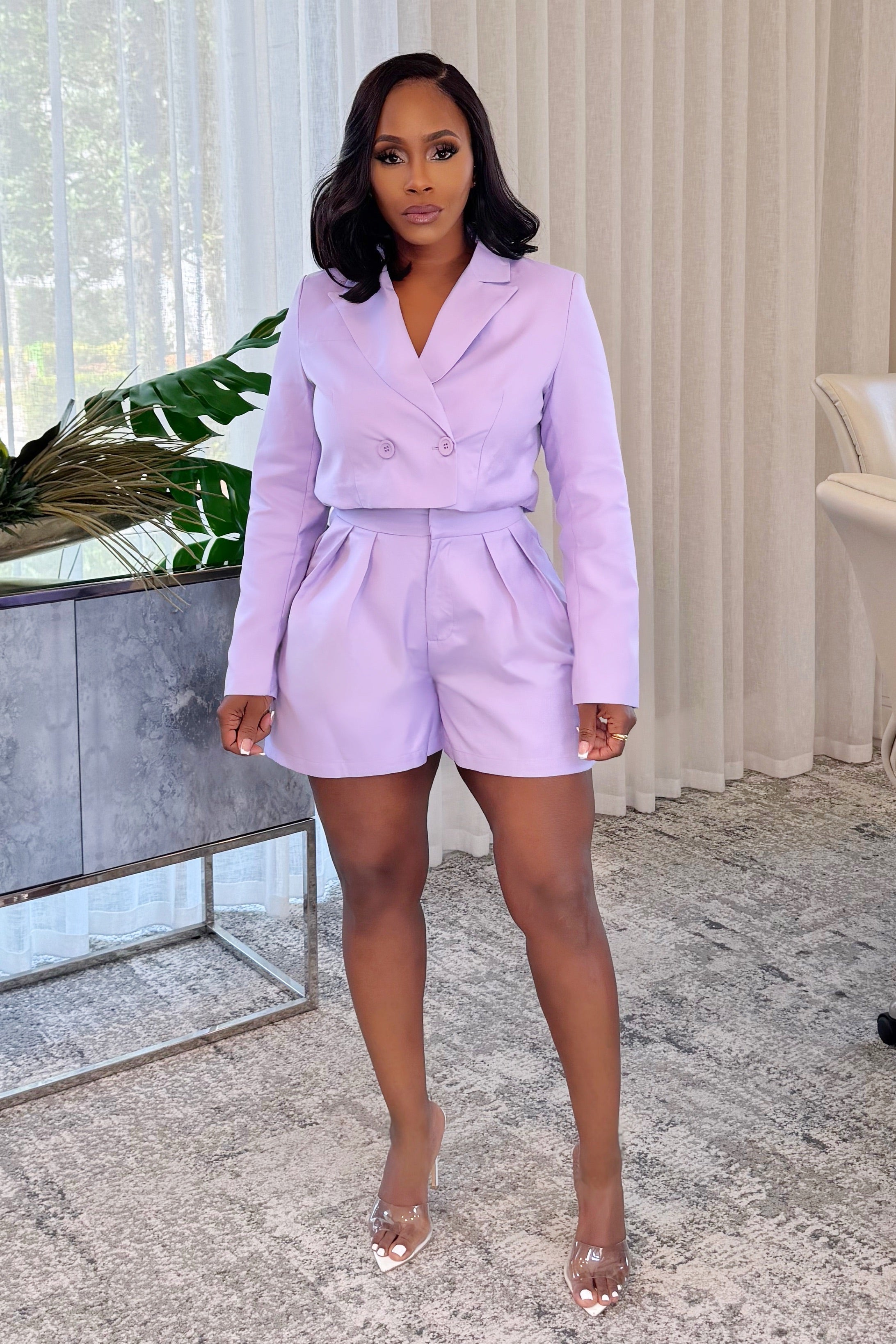 Boss at brunch crop blazer & pant set (Lilac) – Polkadotz Boutique