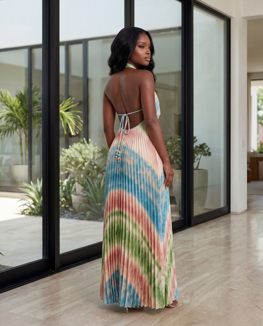 Sunset Breeze Pleated Maxi Dress [Multi Pastel]
