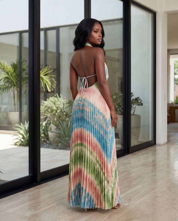 Sunset Breeze Pleated Maxi Dress [Multi Pastel]