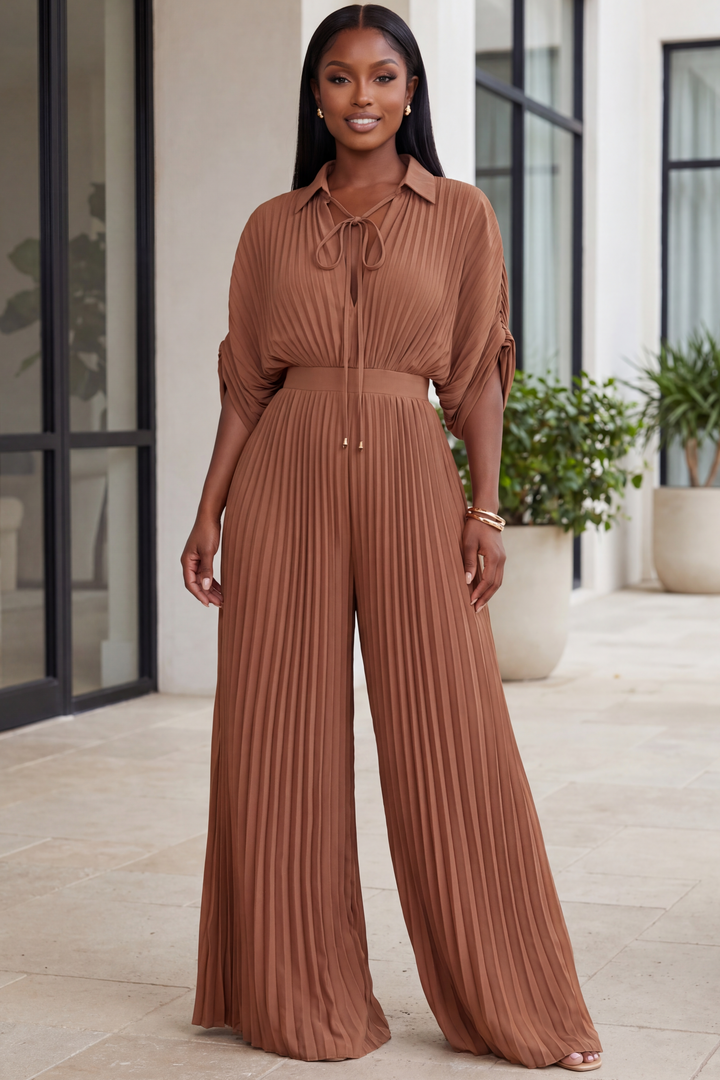 The Valeriana Pleated Jumpsuit [Terracotta]