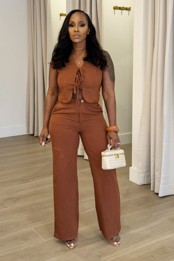 All Tied Up Vest & Pant Set (Brown)
