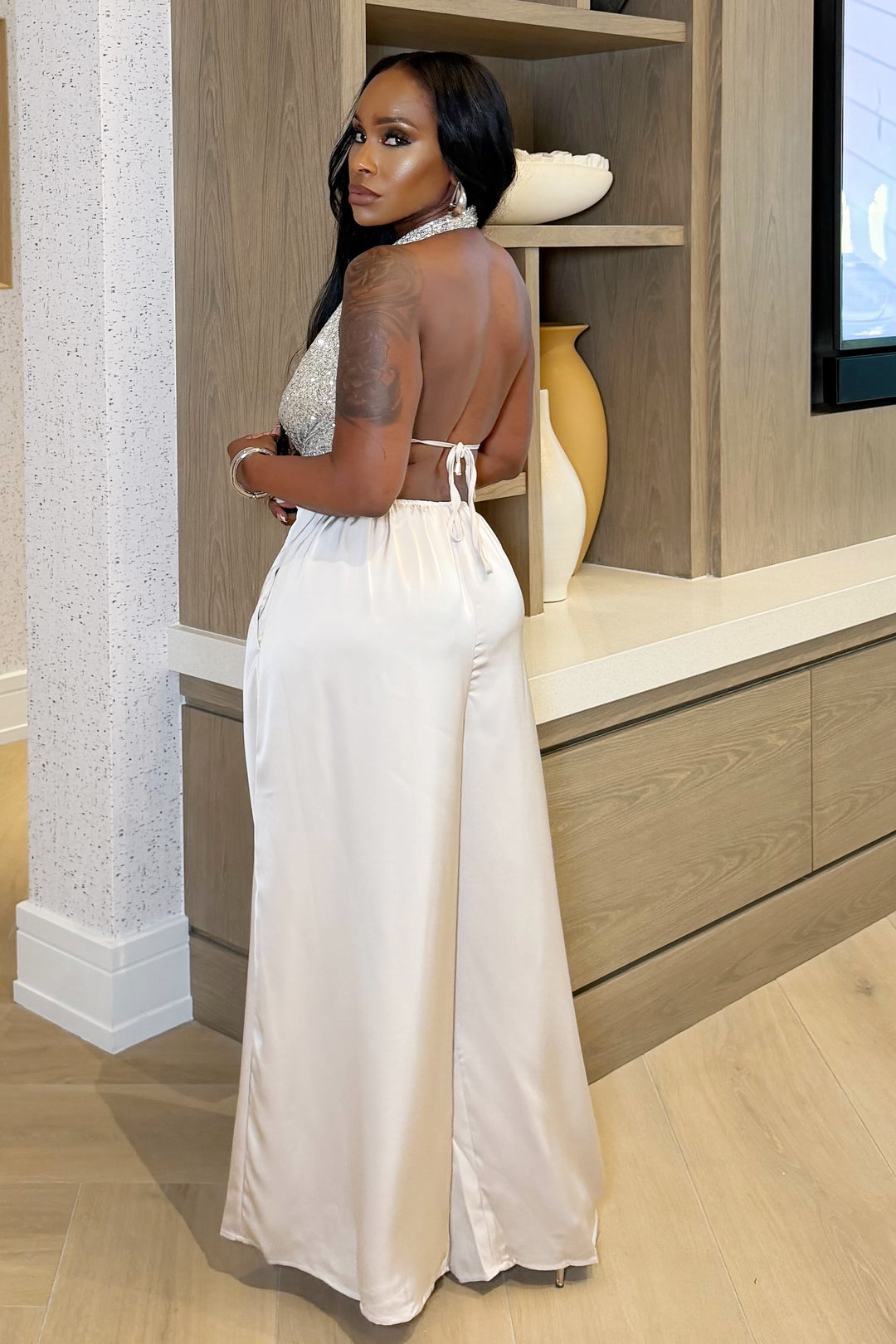 Champagne Luxe Halter Jumpsuit