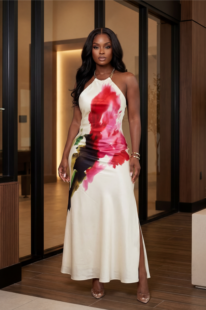 Midnight Bloom Halter Maxi Dress [Floral]