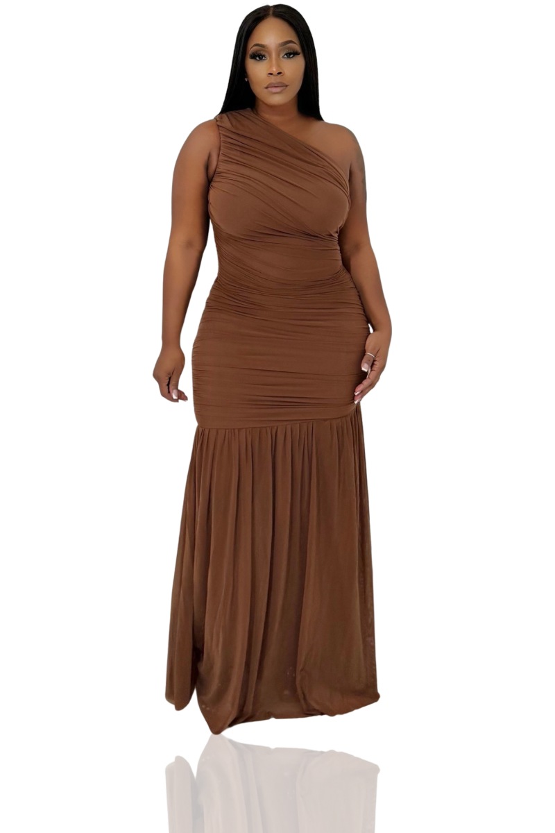 Brown Sugar Babe One Shoulder Mesh Dress