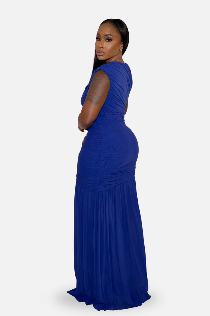 The Royal Sapphire Ruched Maxi Dress [Royal Blue]