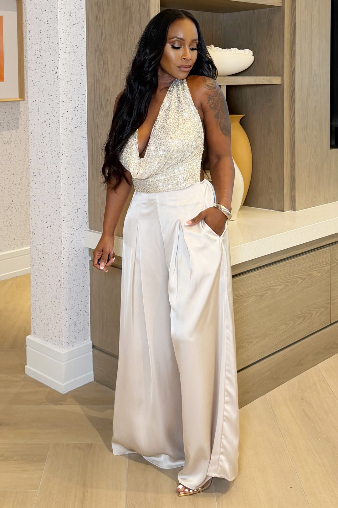 Champagne Luxe Halter Jumpsuit