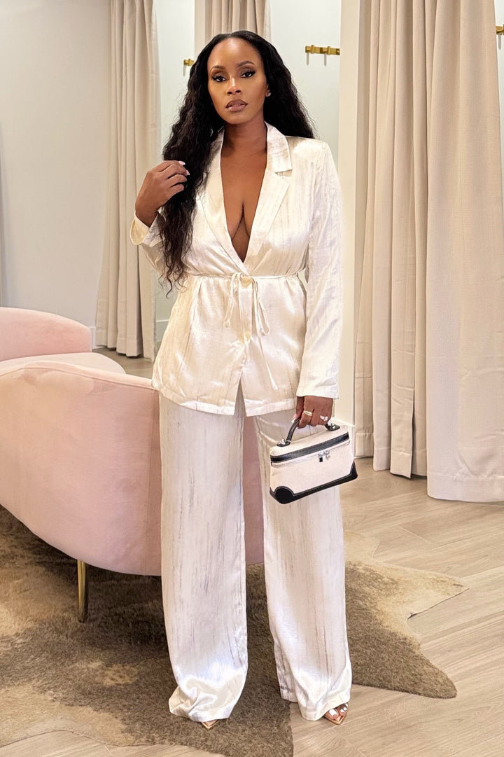 The Main Character Double Button Blazer Pant set (Ivory)