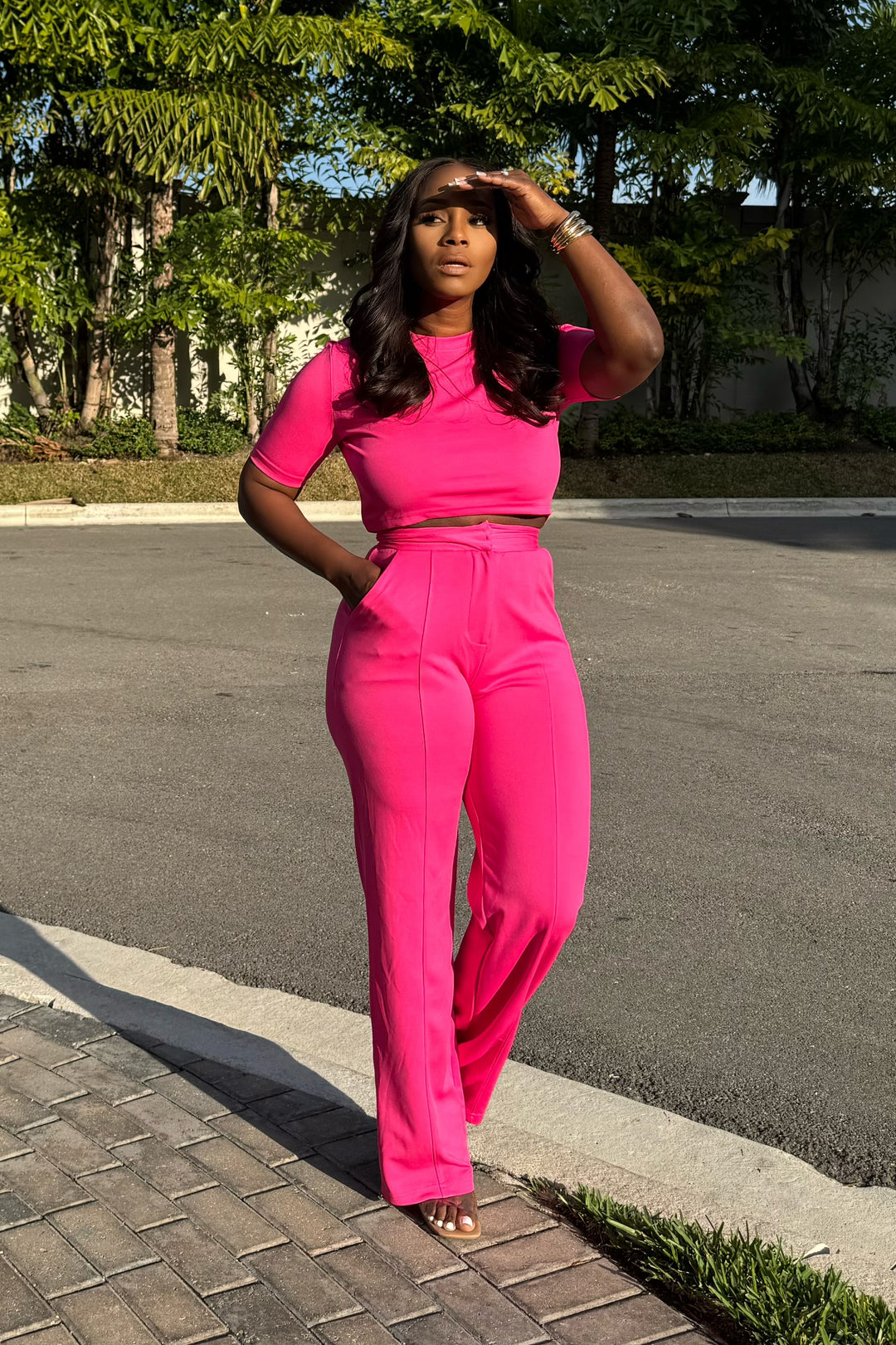 Simple Chic Pant Set (Hot Pink)