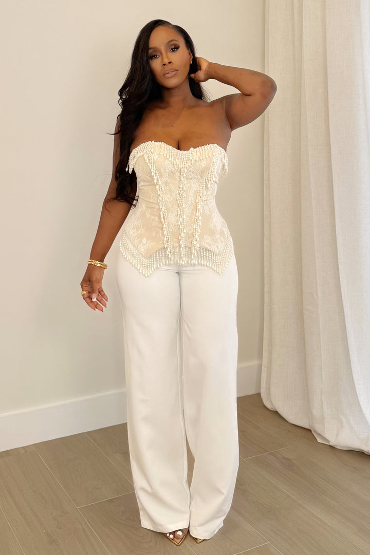 The Opulent Hour Corset & Pant Set (Ivory & White)