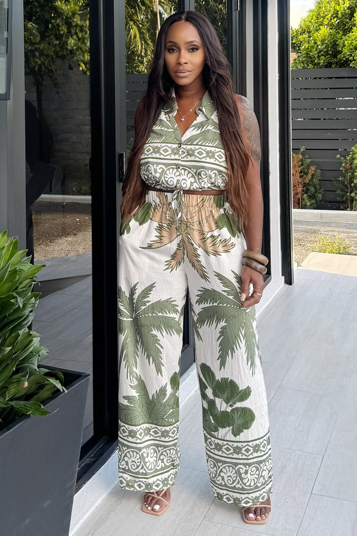 Palm tree pants set (Olive)