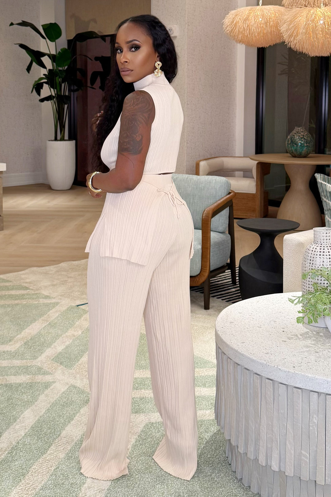 Well Attended Luxe Pant Set (Nude)