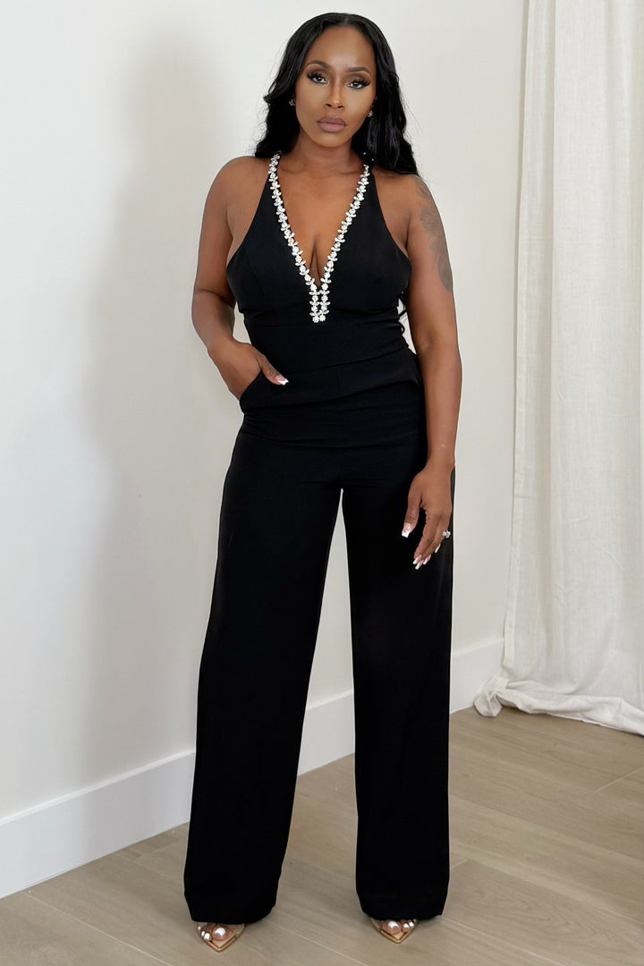 Crystal Plunge Jumpsuit (Black)