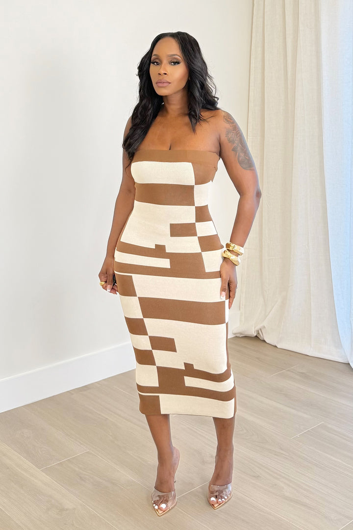 Color Block Tube Stretch Dress (Brown)