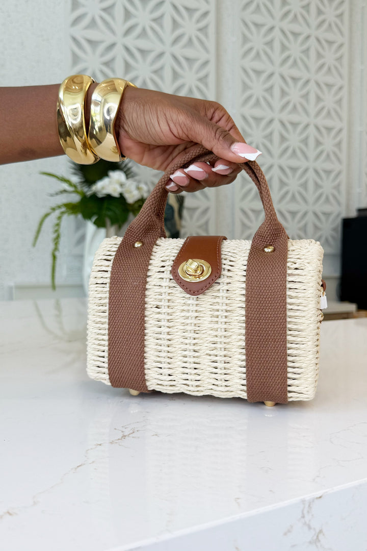 Two Tone Natural Straw Bag