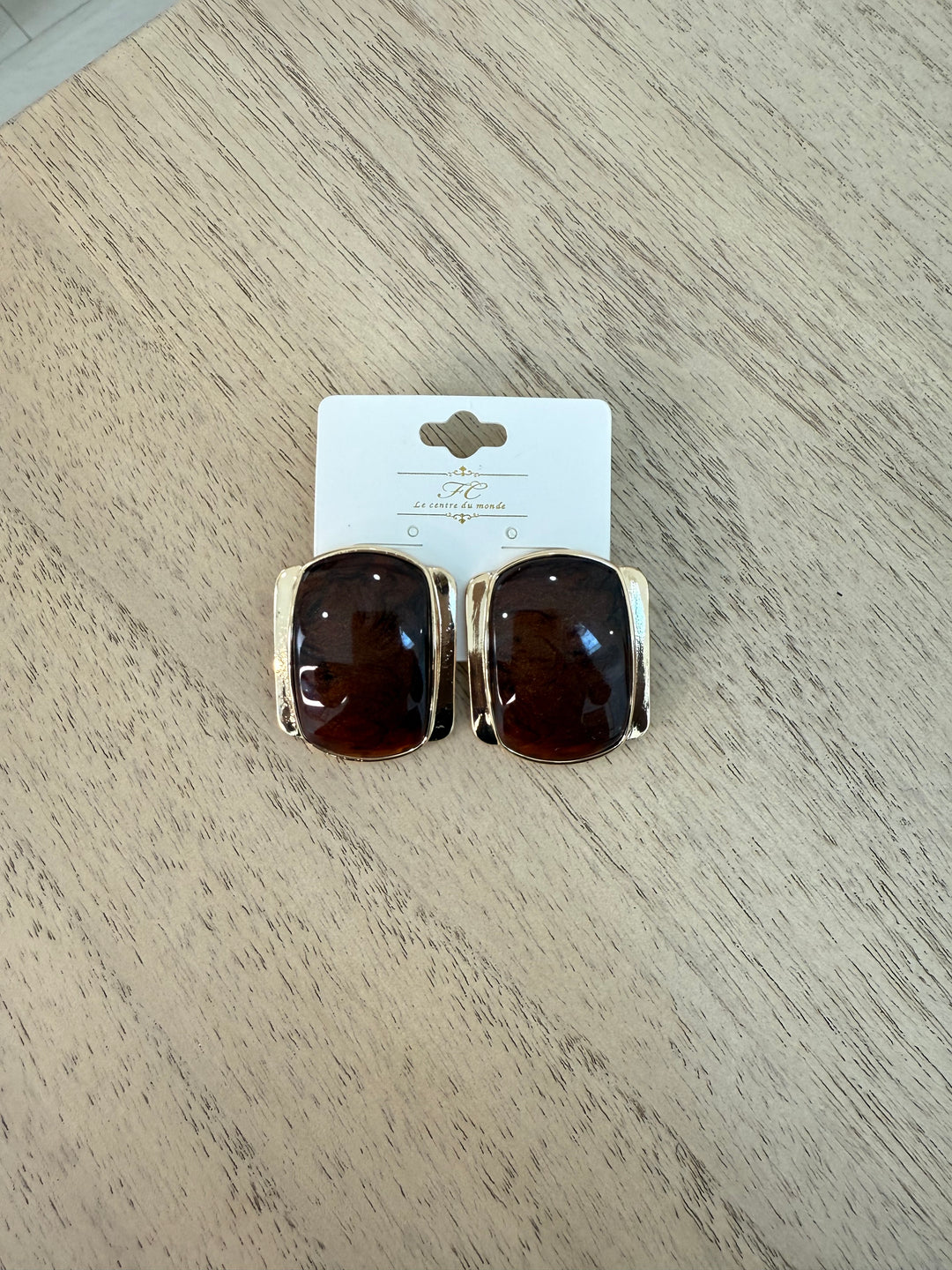Square Stone Gold Earrings