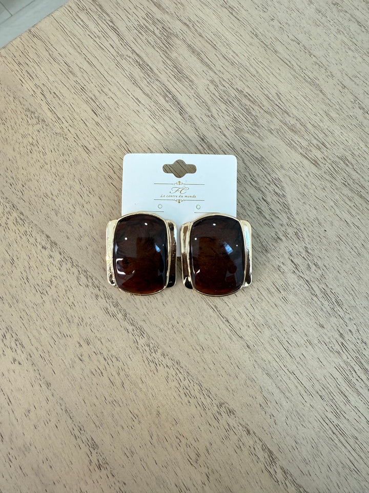 Square Stone Gold Earrings