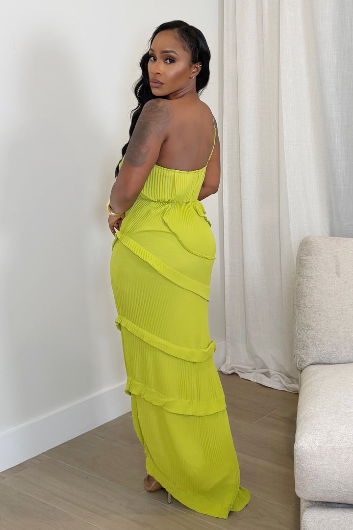 Lime Allure Ruched Maxi Dress [Chartreuse]
