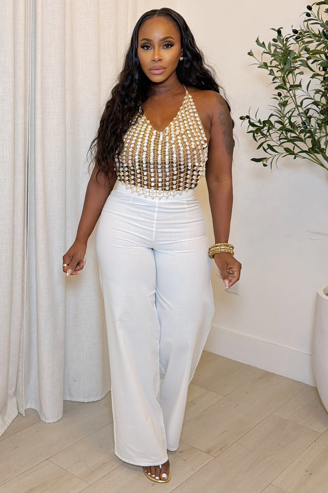 The Pearl Radiance Halter Top [Gold/Ivory]