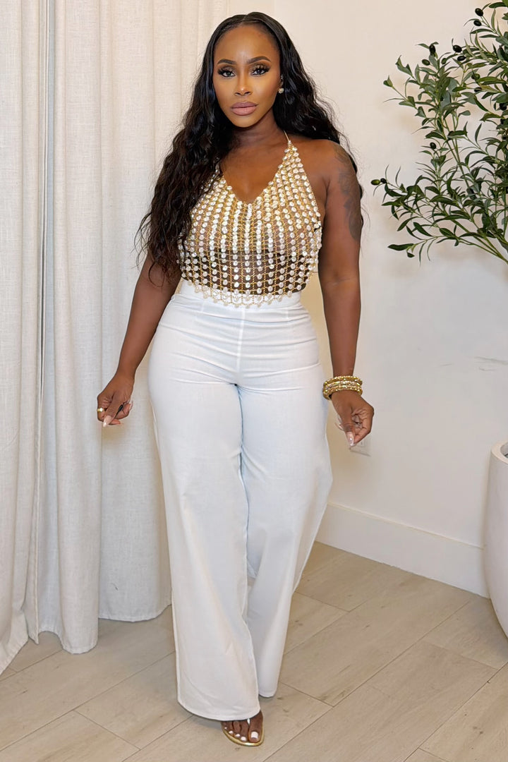 The Pearl Radiance Halter Top [Gold/Ivory]