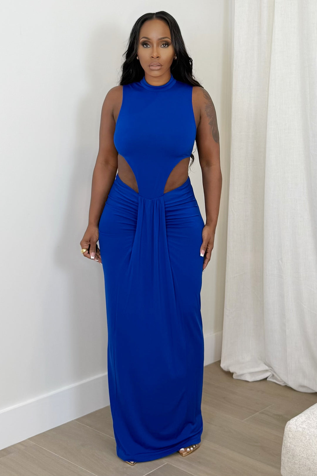 Royal Cutout Ruched Maxi (Royal Blue)