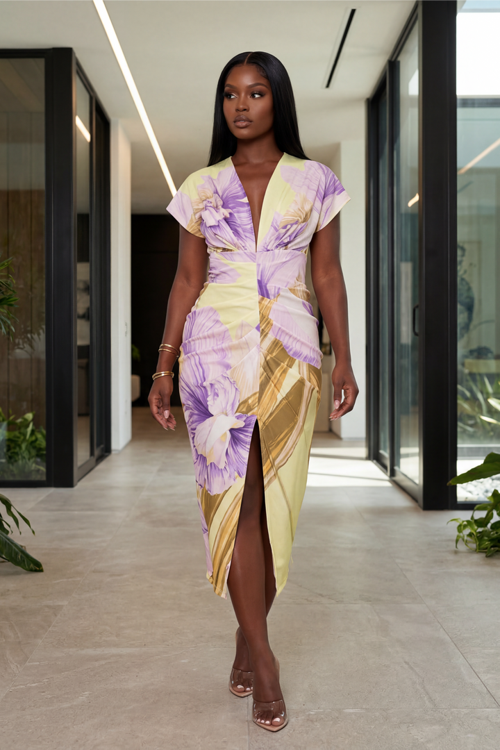 Iris Bloom Midi Dress [Lilac Floral]