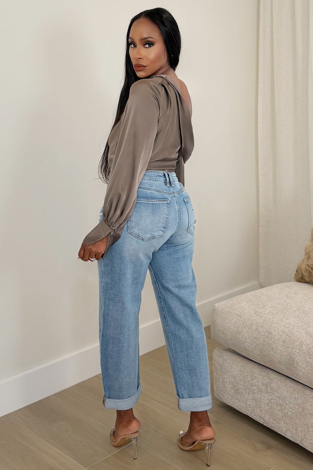 High Waist Barrel Cuff denim (Light Wash)