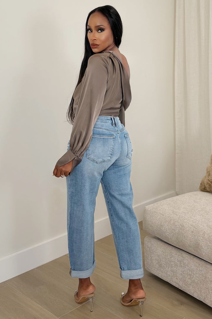 High Waist Barrel Cuff denim (Light Wash)