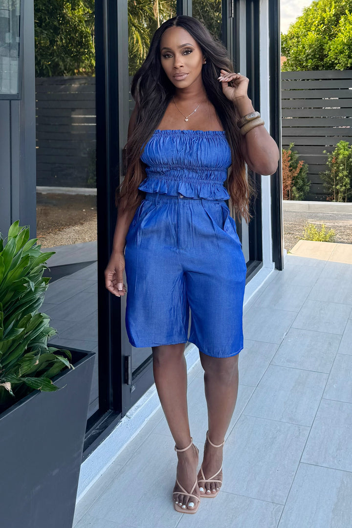 Like you know Bermuda shorts & top set (Dark Denim)
