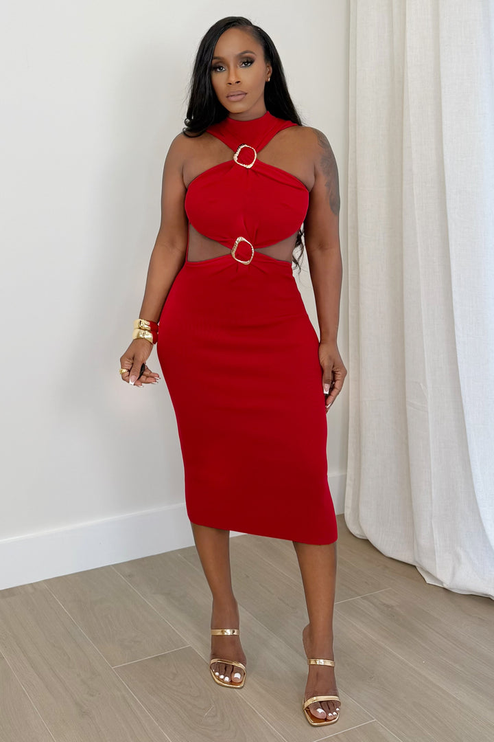 The Fire Essence Midi Dress (Red)