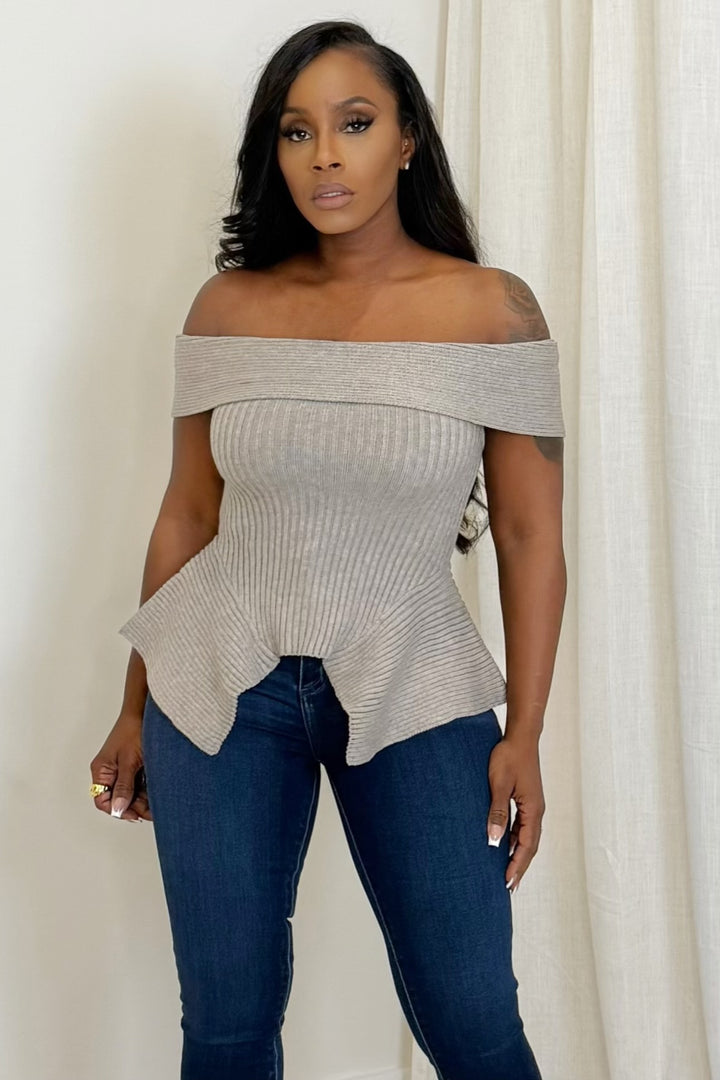 Soft Edge Peplum Top (Grey)