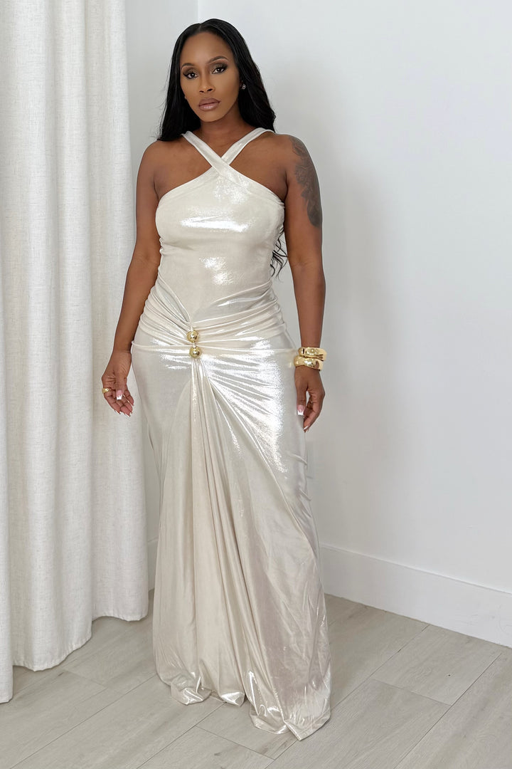 Lustre Luxe Ruched waist Maxi (Champagne)