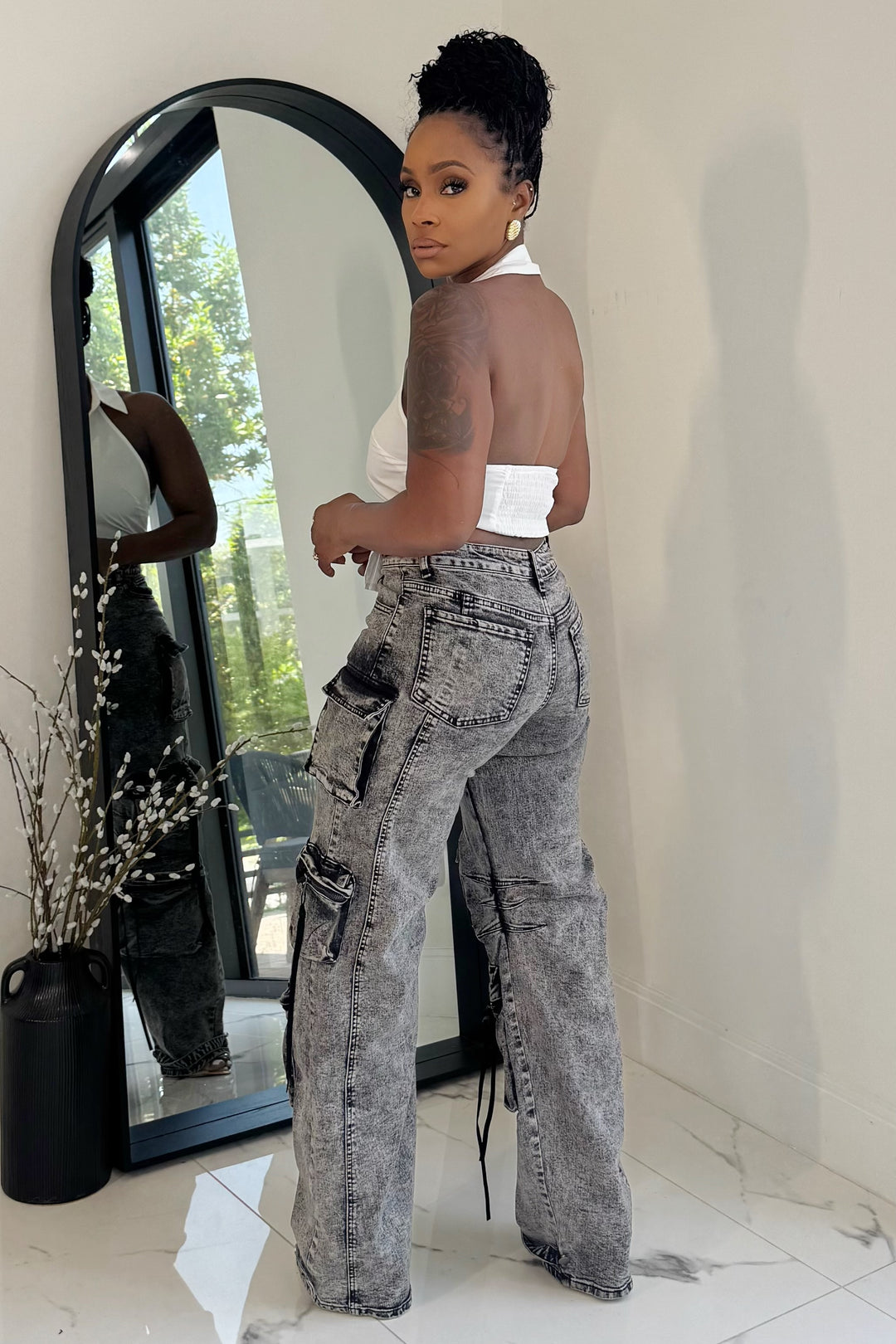 The Classic Cargo Wide Leg Denim (Acid Black wash)
