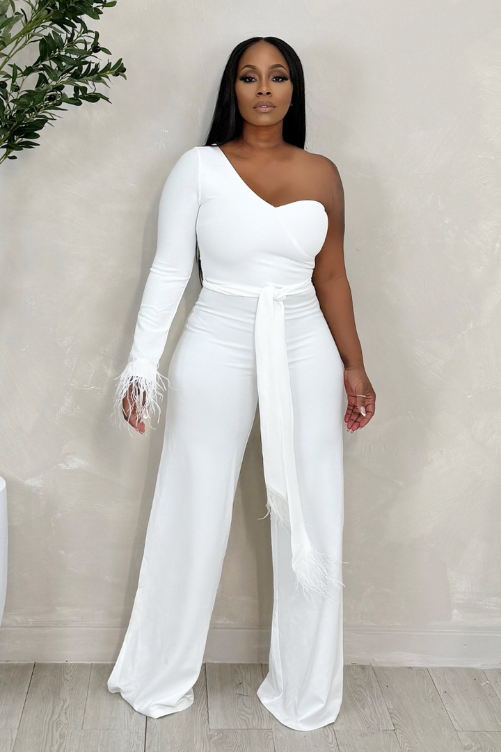 Keep It Real One Sleeve Jumpsuit (White)