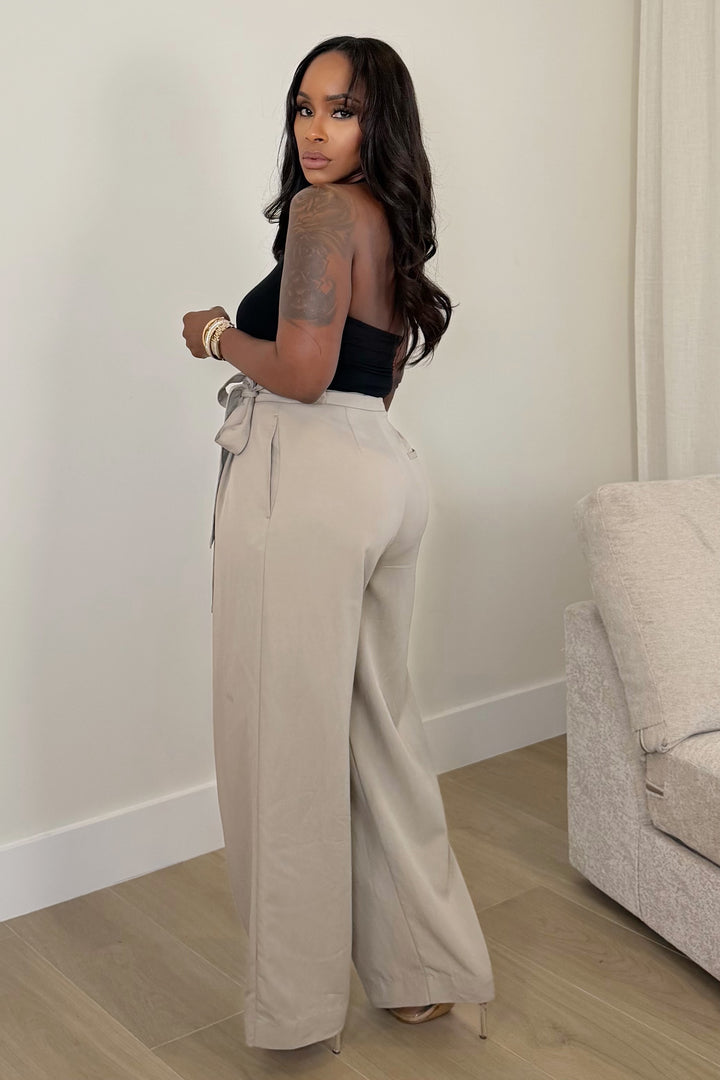 Wrap Overlay Wide-Leg Pants [Taupe]