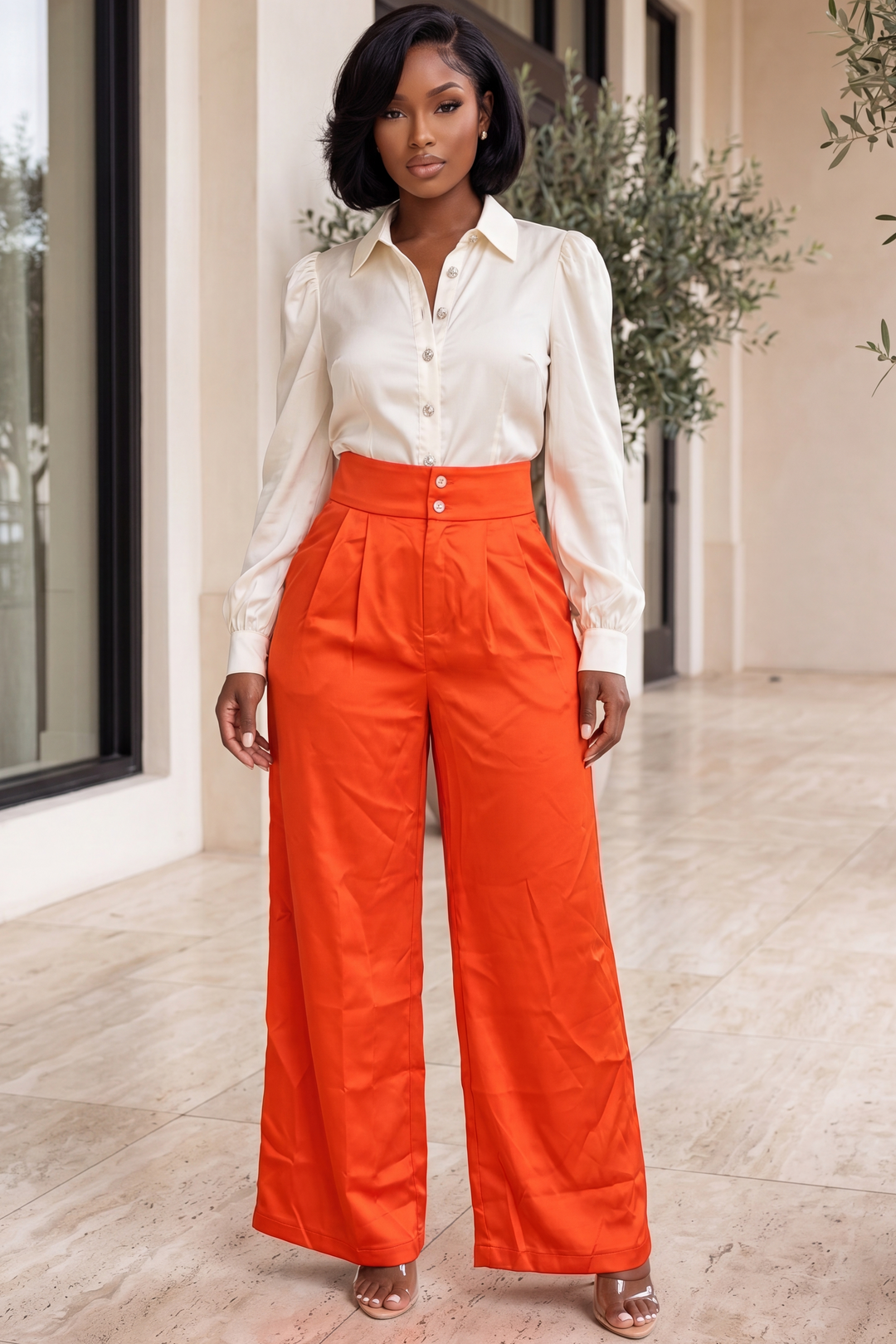 double button high waist pant