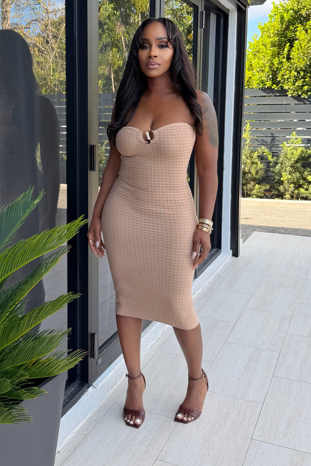 Pure Intent Strapless Midi Dress