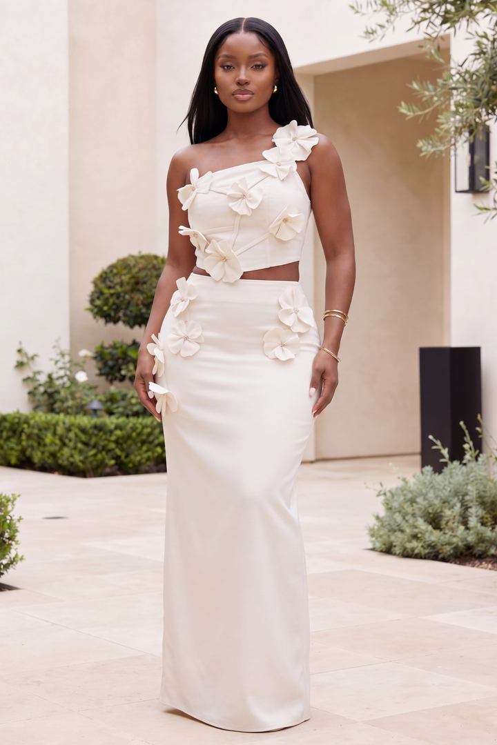 The Flora Royale Skirt Set [Beige]